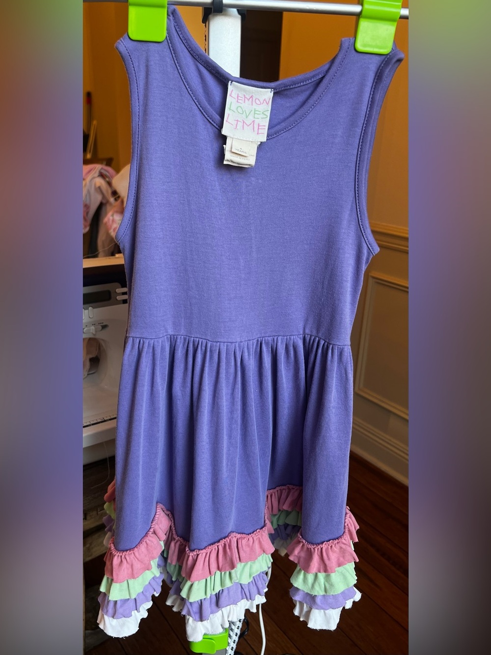 Lemon Loves Lime Girls' Purple Ruffle Hem Tank Dress size 4